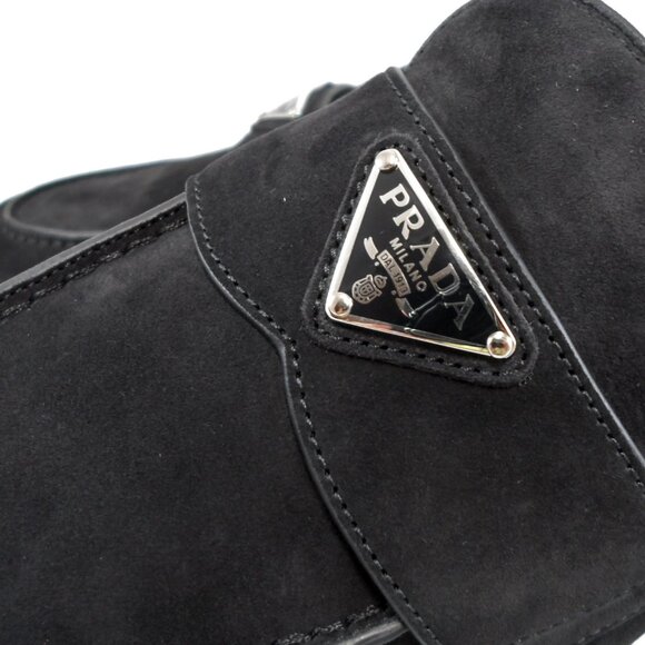 NIB$950 Prada Saint Tropez Suede Metal Triangle Logo Loafer Mules 7.5, US 8.5 - Picture 11 of 16